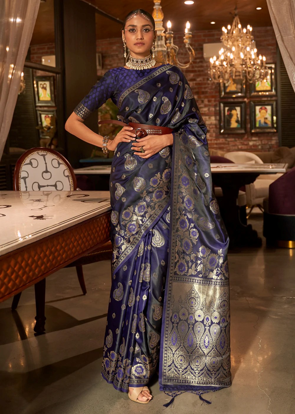 dazzling blue banarasi saree
